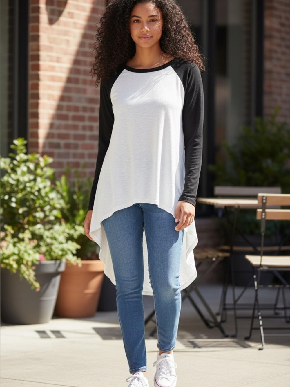 Love Culture Black & White Raglan High-Low Long Sleeve Tee